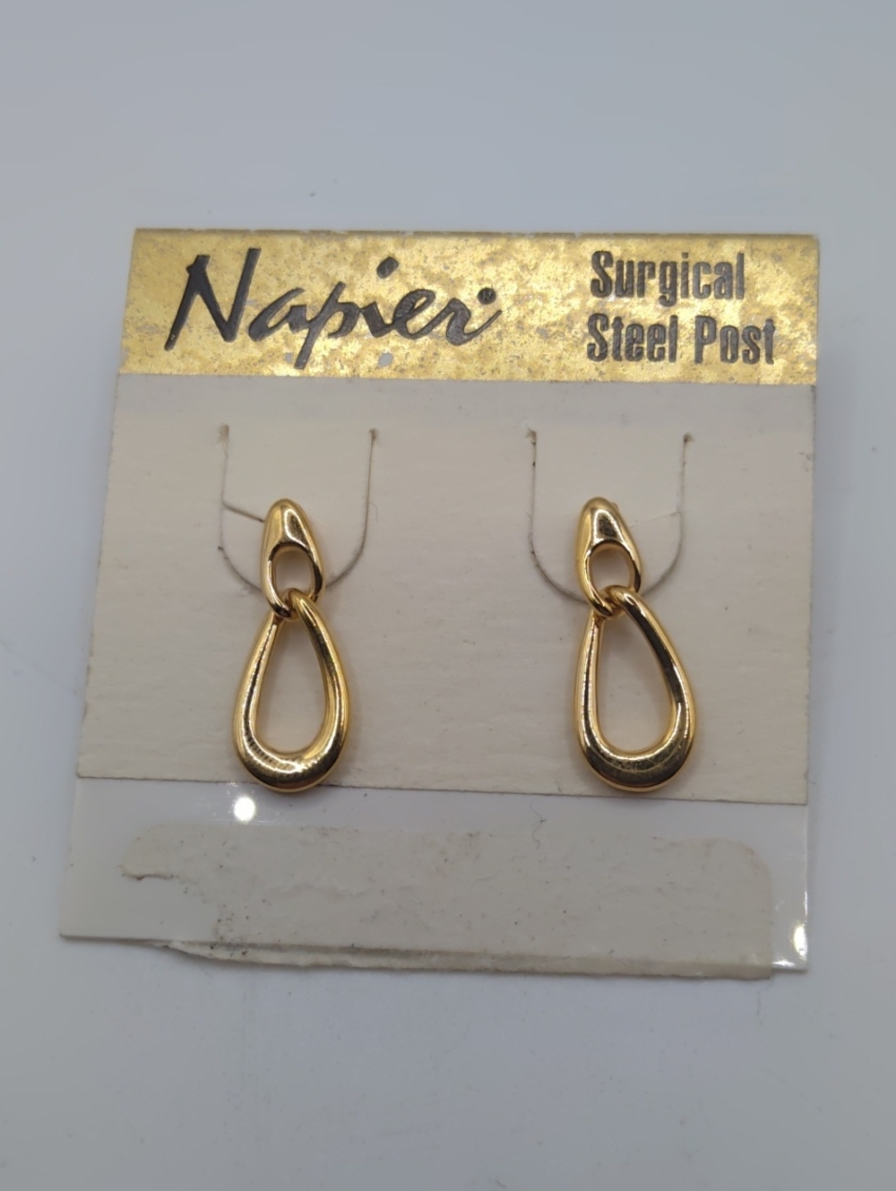Napier Double Teardrop Dangle Pierced Earrings Gold Tone